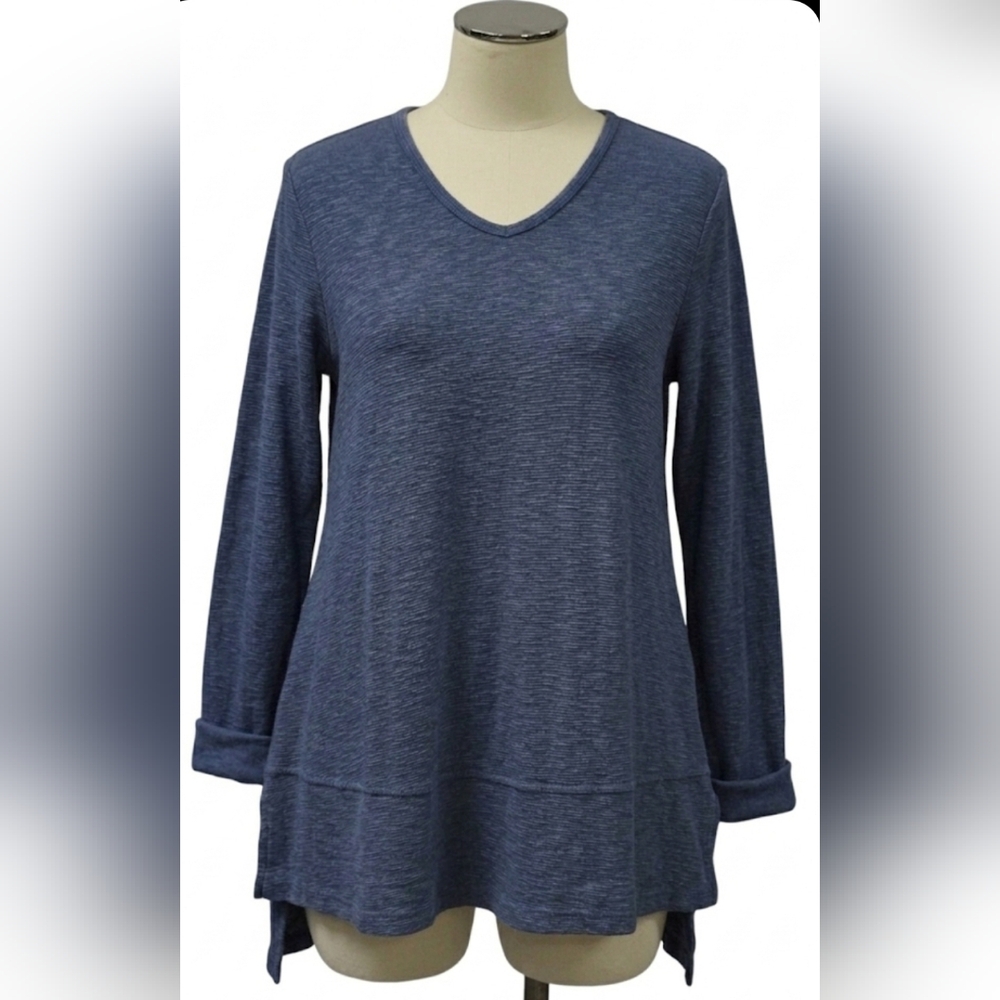 PRAIRIE COTTON Made In USA CS641 SLUB Banded Hem A-LINE TUNIC Top Size XL Denim